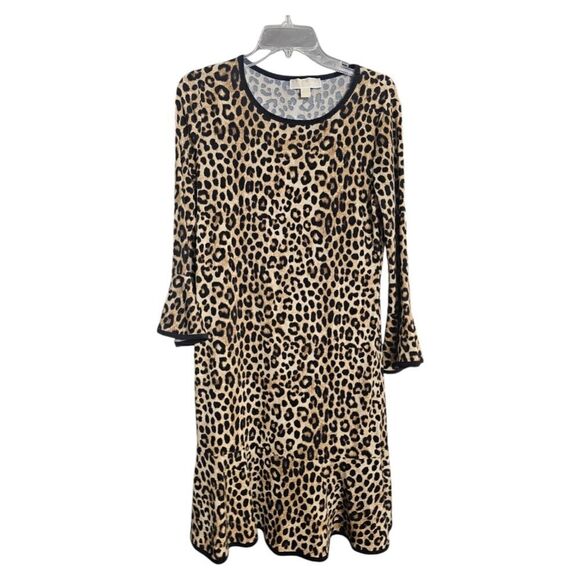 MICHAEL KORS Cheetah Bell Sleeves Flounce Dress - Size Small - Picture 2 of 10